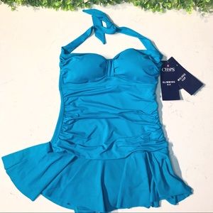 Chaps teal one piece skirt swimsuit size: 6
